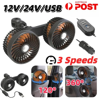 Electric Car Rear Seat Cooling Fan 12V 24V Truck Back Headrest Window Cooler USB - Image 1 of 4