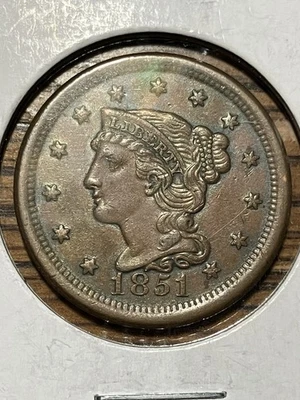 Centavo de pelo trenzado 1851 1C BN Foto 1 de 2