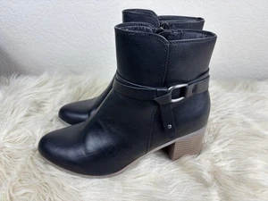 Frye & Co Womens 9M Black Italia Leather Ankle Booties Stacked Heel Boots - Picture 1 of 10