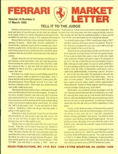 1990 Ferrari Market Letter volume 15 number 6 March: Tell it to the Judge - Picture 1 of 1