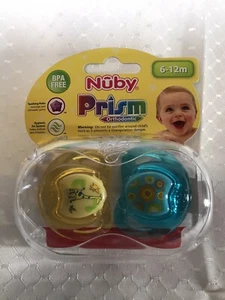 Nuby PRISM ortho PACIFIER Binky Soothie Unisex Giraffe Blue Yellow 6-12 MONTHS - Imagen 1 de 11