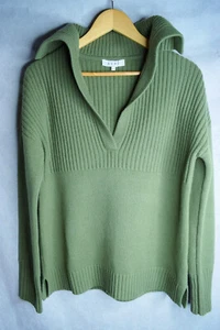 AERE olive wool rib jumper with wide collar oversized Sz 6.8.10 EUC - Picture 1 of 9