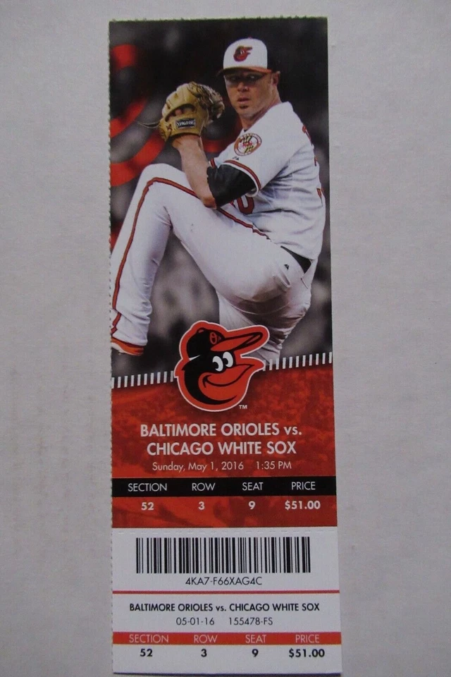 Ingresso completo BALTIMORE ORIOLES VS CHICAGO WHITE SOX 1/05/2016 ~ BRETT LAWRIE HR - Imagem 1 de 1