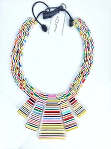 Sobral Candy Pop Kleps White & Bright Stripes Beads Artist Made Necklace - Picture 1 of 4