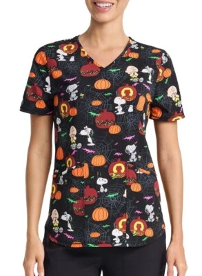 Peanuts Snoopy Halloween Scrub Top Shirt Women Men S M L XL 2X XXL Charlie Brown - Image 1 of 4