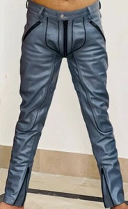 Mens Real Leather Chaps Punk Kink BLUF JEANS Cowboy Gay Chaps Fetish Sexy Pant - Picture 1 of 6
