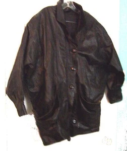 Black Leather Long Jacket Size Medium - Picture 1 of 4
