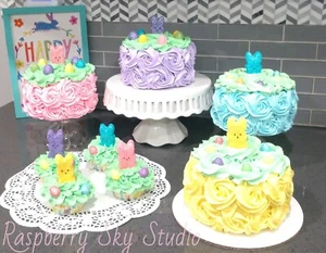 New Fake Faux Easter Marshmallow Bunny Cake & Cupcakes Easter Decor Food Props - Picture 1 of 19