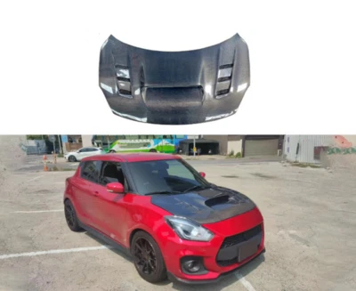 Real Carbon Fiber Pig Nose Front Hood Bonnet Cover For SUZUKI Swift 2017-2023 - Image 1 of 4
