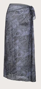 Women L = Junior XXL Purple/Blue Wrap Around Knotted Long Transparent Skirt - Picture 1 of 8