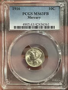 Mercury Dime 1916 PCGS MS63FB bandas completas - Imagen 1 de 2