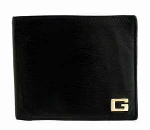 Authentic GUCCI Black Leather Gold Big G Mens Bifold Wallet Italy - Picture 1 of 9