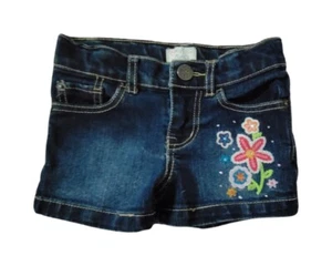 Children's Place Girls Denim Stretch Shorts Embroidered Flowers Size 5 - Picture 1 of 5