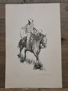Cowboy On Horseback Pencil Drawing Numbered Print CAROL MATHIS DAVIES - Picture 1 of 11