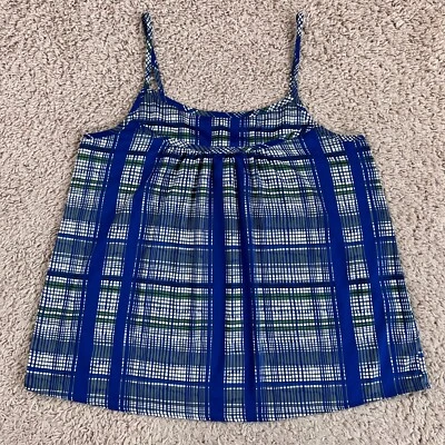 NEW YORK COMPANY Blue Green White Plaid Satin Camisole Tank Top Womens M - Image 1 of 4