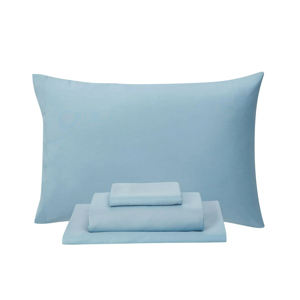 Juego de Sábanas Queen Azul Claro Fundas de Almohada Sábana Ajustable Sábana Plana 100% Poliéster Foto 1 de 4