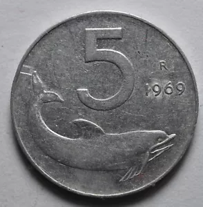 1969 Italian Republic 5 lire 1 reversed - Picture 1 of 3