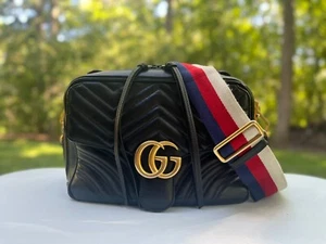 Gucci Quilted Leather GG Marmont Small Shoulder Bag in Black - Picture 1 of 13