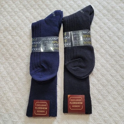 Florsheim Hombres Calcetines 10-13 Zephyr Mezcla Lana Lote De 2 Azul Marino Negro Medio Pantorrilla Vestido Foto 1 de 3