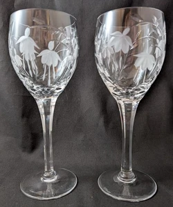 Pair Of Stuart Crystal Cascade Floral Claret Wine Glasses with box 7 5/8” - Picture 1 of 10