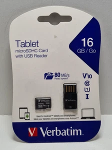 Verbatim 16GB U1 Micro SDHC Memory Card File Storage w/ USB Reader For Tablet - Picture 1 of 3