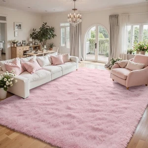8x10ft Pink Fuzzy Rug for Living Room Soft Fluffy Bedroom Area Rugs Non-Slip ... - Picture 1 of 8