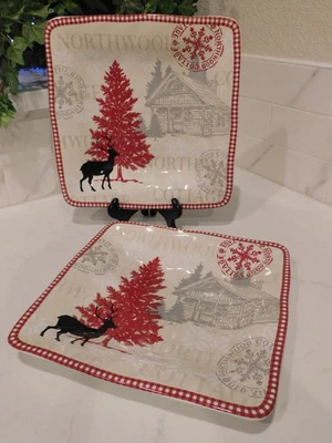 222 Fifth Northwood Cottage Square Dinner Plates (2) Excellent 10.75 inch - Image 1 of 4