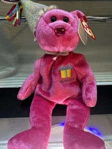 Vintage Ty Beanie Baby Januar Sammlerstück Geburtstag Bär mit Mütze Rentner rosa - Bild 1 von 9