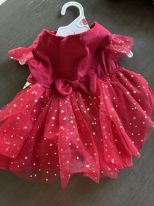 House of Barker rotes Samt WEIHNACHTSKLEID Hund/Welpe klein neu mit Etikett - Bild 1 von 5