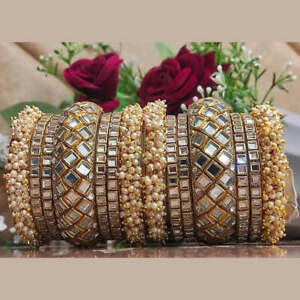 Indian Jewelry Gold Plated Kundan Rajwadi Wedding Fashion Bangles Set