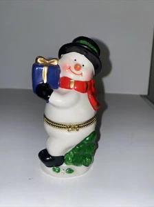 Pupazzo di neve porcellana confezione regalo coperchio incernierato bigiotteria inverno Natale alto 4,75" - Foto 1 di 7