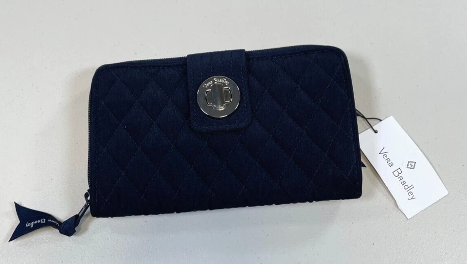 VERA BRADLEY RFID turnlock wallet in microfiber Classic Navy *great gift idea