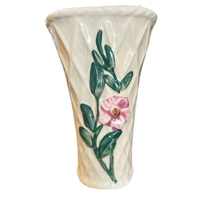 Vintage Morton Pottery Tall Floral Wall Pocket Italian Style Cream Rose Flowers - Picture 1 of 13