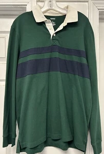 Sonoma Mens Large Green Navy Blue Stripe Cotton Rugby Long Sleeve Shirt GUC - Picture 1 of 6