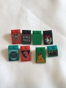 8 Lego 3298 Printed 33 degree Slopes Lot Space Police Chicken Clown - Picture 1 of 2