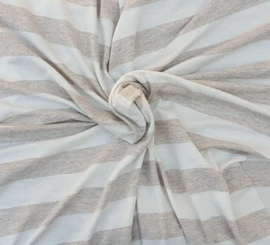 Natural & Beige 1" Stripe Fabric Jersey Knit by the Yard Rayon Spandex - Picture 1 of 10