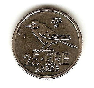 1973 NORWAY Coin 25 ORE - BIRD  - Image 1 of 2