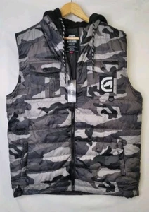 NWT Ecko Unltd Puffer Vest Mens Large Black  Gray Camo Pockets Hooded Full Zip - Picture 1 of 6