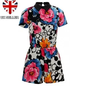 LADIES GIRLS FLORAL PLAYSUIT SHORTS SKORT DRESS MINI SKIRT ROMPER SIZE 10 12 - Picture 1 of 5