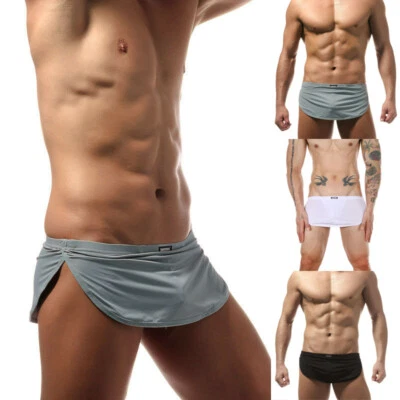 Sexy Men Sleep Bottoms Underwear Side Split Boxers Trunks Shorts Loose Pajama - Image 1 of 4