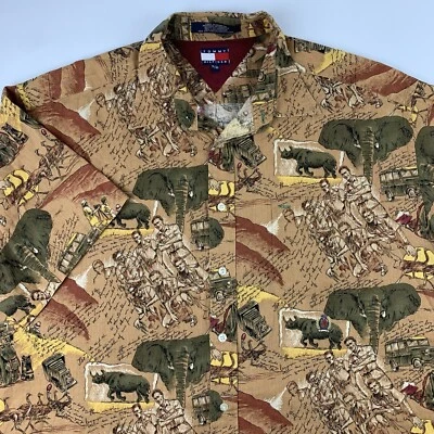 VTG Tommy Hilfiger Safari Elephant Rhino Button Up Shirt XL X-Large Linen Blend - Image 1 of 4