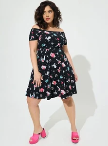 Torrid Betsey Johnson Skater Mini Foxy Off Shoulder Dress Size 0 12 Large NWT - Picture 1 of 5