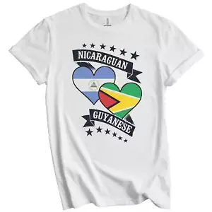 Nicaraguan Guyanese Heart Flags Nicaragua Guyana T-Shirt - Picture 1 of 3