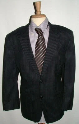MENS TASSO ELBA BLAZER SIZE 44 R 100% WOOL BLACK GRAY STRIPED #310 - Изображение 1 из 4