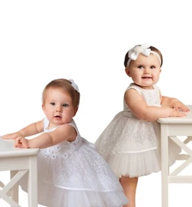 Vestido de encaje superpuesto transparente alto-bajo para bautizo y eventos especiales para bebés niñas - Imagen 1 de 8