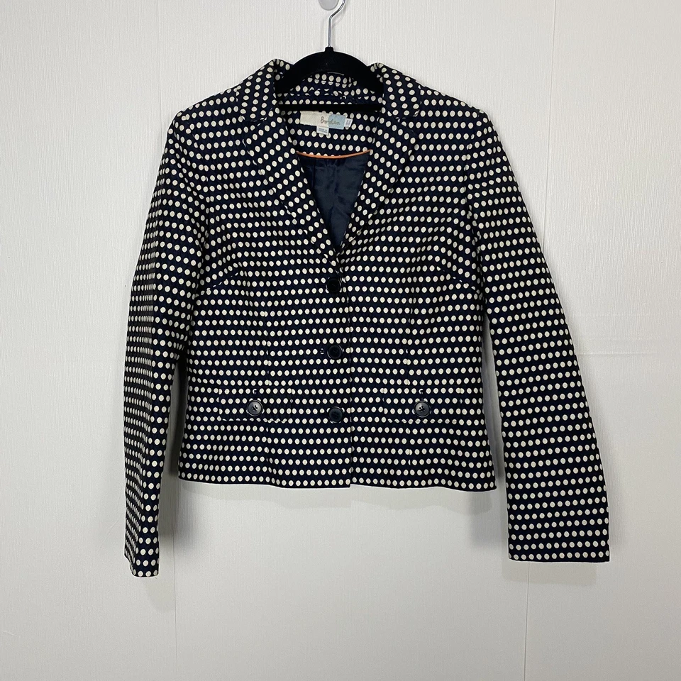 Chaqueta Blazer Boden Mujer Negro Blanco Lunares Mezcla Algodón Talla US 4. Foto 1 de 4