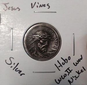 HOBO Jesus Christus Dornenkrone Ranken aus echtem WWII Silber Kriegsnickel SIGNIERT - Bild 1 von 2