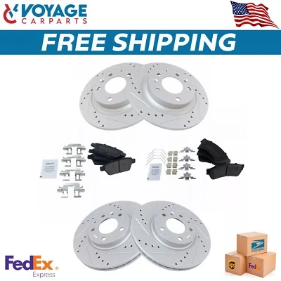 Front/Rear Drilled Slotted Brake Rotor & Semi-Metallic Pad Kit For 2006-13 Ford - Image 1 of 4