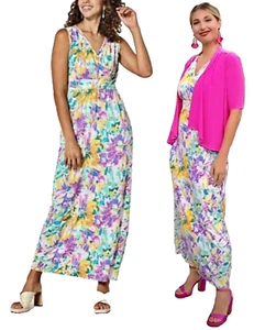 NEW Nina Leonard SZ 3X Textured Print Maxi Dress PURPLE FLORAL PLUS SZ 3X - Picture 1 of 16