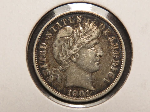 1901-P Barber Dime, XF/AU Cover